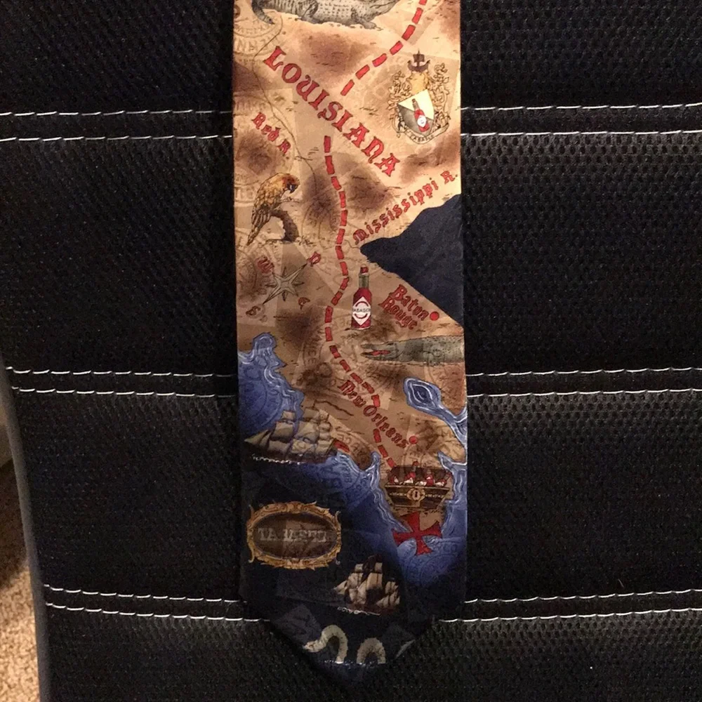 New Tabasco New Orleans Louisiana treasure map pirate ship Cajun silk tie
